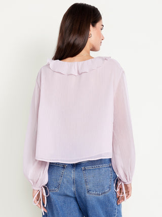 Blusa de Gasa con Detalle de Volantes