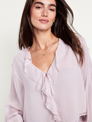 Blusa de Gasa con Detalle de Volantes