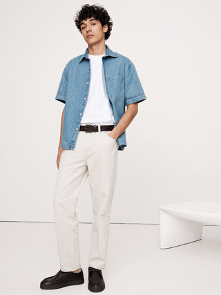 Camisa Denim Manga Corta con Bolsillo