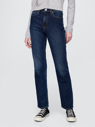 Jeans Rectos Talle Alto con Bolsillos