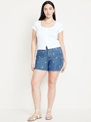 Short Denim Talle Alto con Detalle Bordado