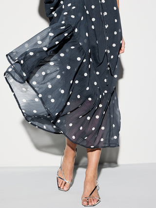 Vestido Largo con Cinturón Estampado de Puntos