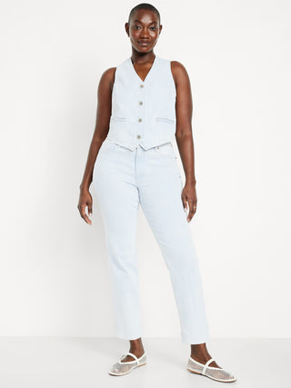 Jeans Rectos Talle Alto con Bolsillos