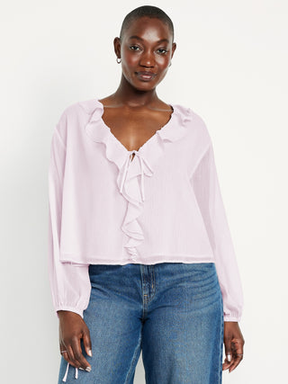 Blusa de Gasa con Detalle de Volantes