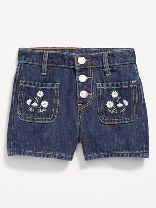 Short Denim con Bordado Floral, Bebé