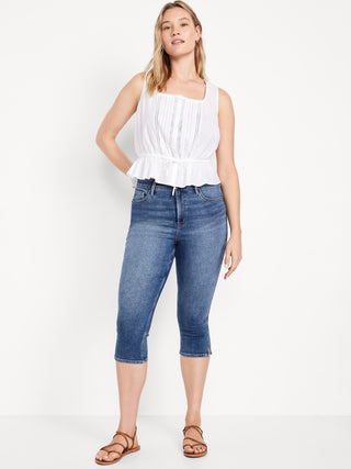 Jeans Capri Talle Alto con Bolsillos