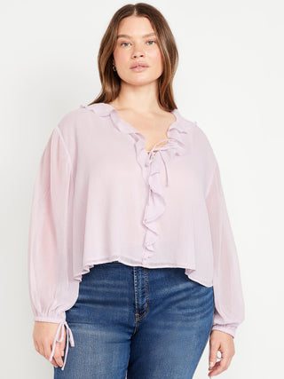 Blusa de Gasa con Detalle de Volantes