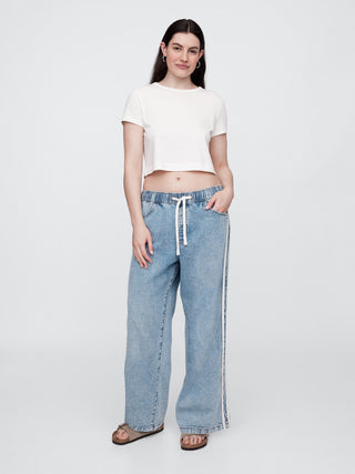 Jeans con Cintura Elástica Talle Alto con Bolsillos