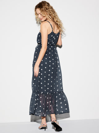 Vestido Largo con Cinturón Estampado de Puntos