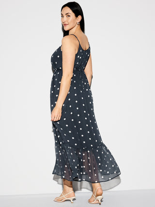 Vestido Largo con Cinturón Estampado de Puntos