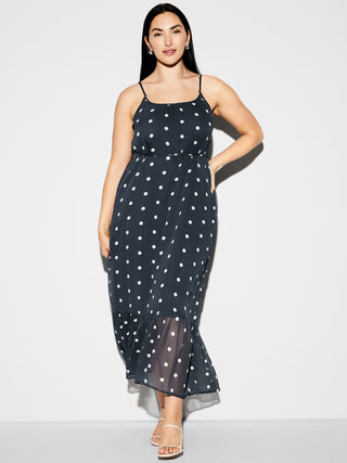 Vestido Largo con Cinturón Estampado de Puntos