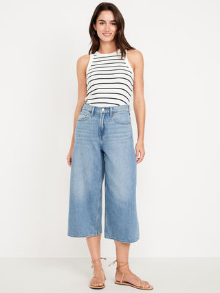 Jeans Crop Talle Alto con Bolsillos
