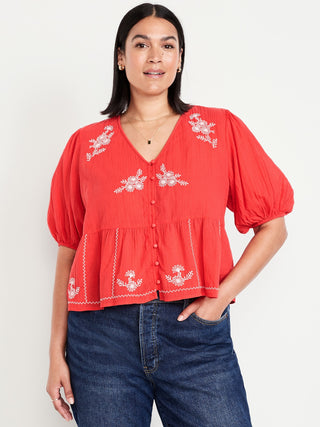 Blusa Manga Corta con Detalle Bordado