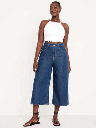 Jeans Crop Talle Alto con Bolsillos