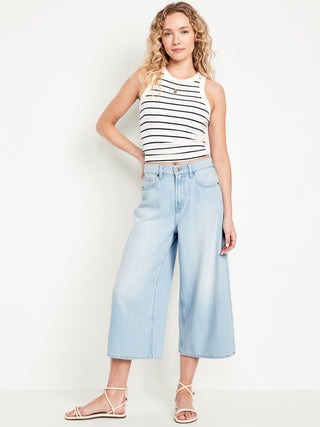 Jeans Crop Talle Alto con Bolsillos