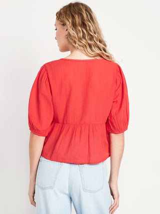 Blusa Manga Corta con Detalle Bordado