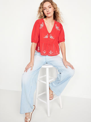 Blusa Manga Corta con Detalle Bordado