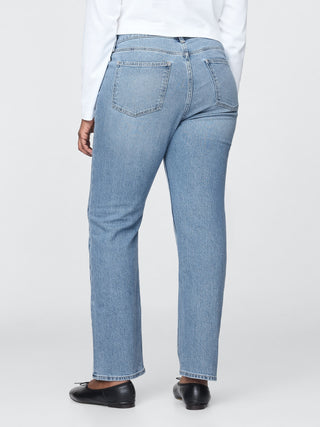Jeans Rectos Talle Alto con Bolsillos.