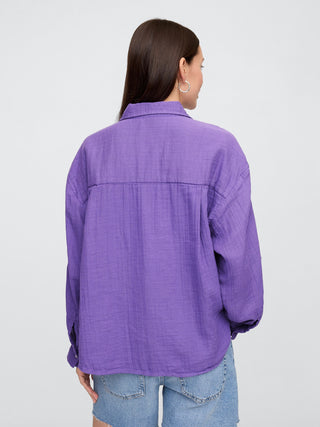 Camisa Oversize con Bolsillo de Algodón