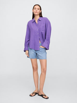 Camisa Oversize con Bolsillo de Algodón