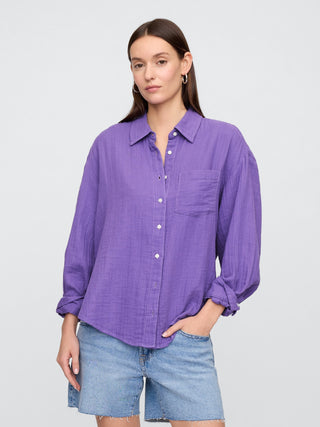 Camisa Oversize con Bolsillo de Algodón