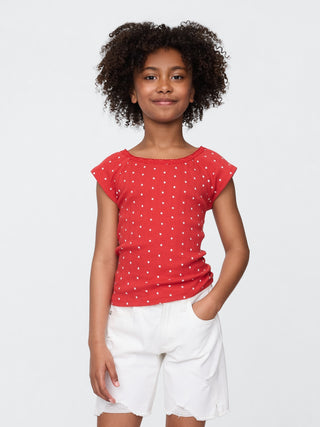 Camiseta Manga Corta con Detalle de Encaje, Niña
