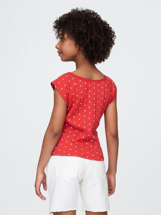 Camiseta Manga Corta con Detalle de Encaje, Niña
