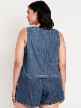 Blusa Denim Cuello Cuadrado