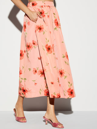Enagua Midi Talle Alto con Estampado Floral