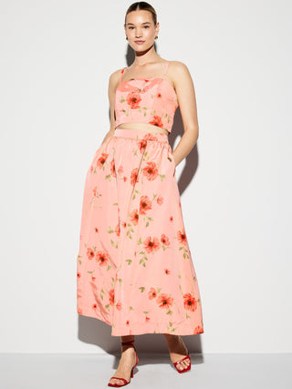 Enagua Midi Talle Alto con Estampado Floral
