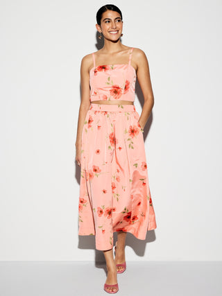 Enagua Midi Talle Alto con Estampado Floral