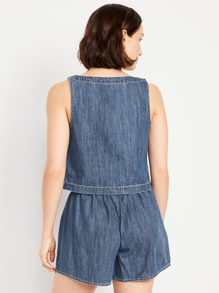 Blusa Denim Cuello Cuadrado