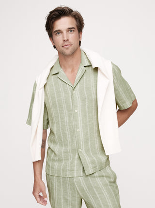 Camisa Manga Corta con Estampado de Lino