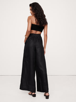 Pantalón Talle Alto con Bolsillos de Lino