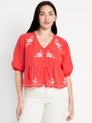 Blusa Manga Corta con Detalle Bordado