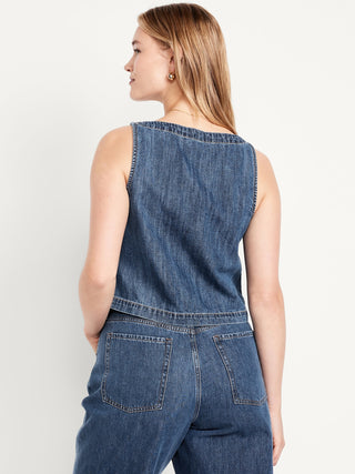 Blusa Denim Cuello Cuadrado