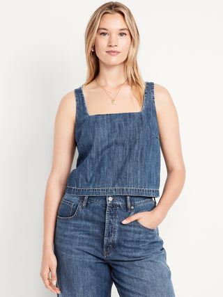 Blusa Denim Cuello Cuadrado