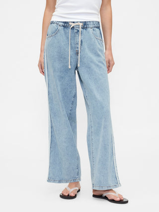 Jeans con Cintura Elástica Talle Alto con Bolsillos