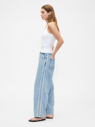 Jeans con Cintura Elástica Talle Alto con Bolsillos