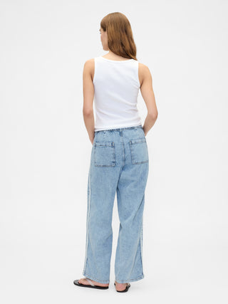 Jeans con Cintura Elástica Talle Alto con Bolsillos