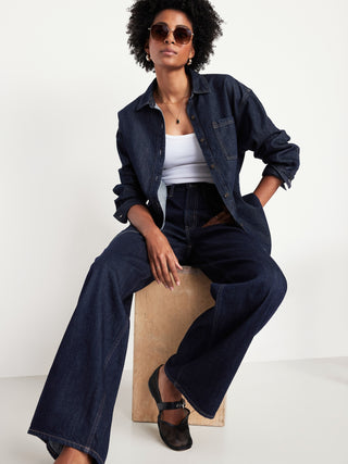 Camisa Denim Manga Larga con Bolsillo