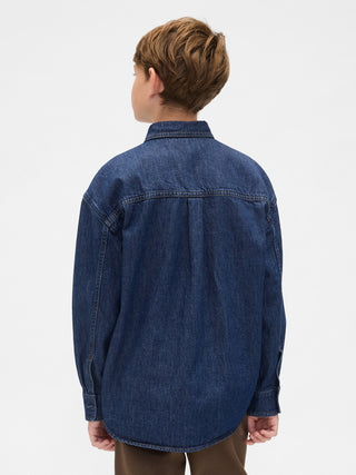 Camisa Denim Oversize con Bolsillo, Niño