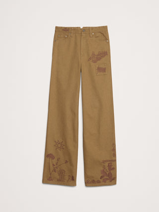 Pantalón Talle Alto con Detalle Bordado