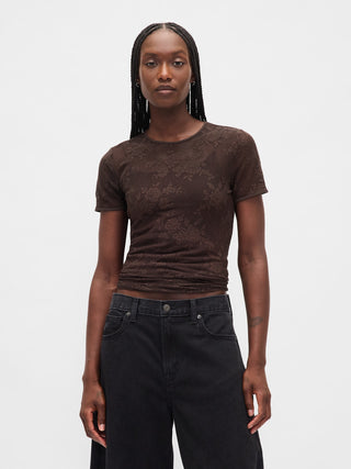 Camiseta Cuello Redondo con Estampado Floral