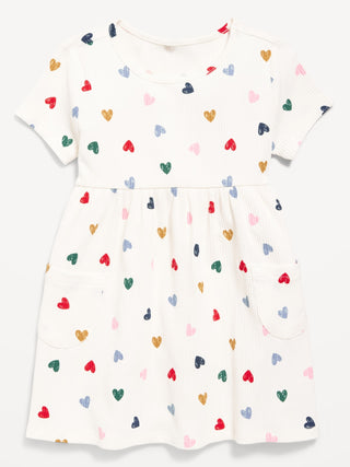 Vestido con Cintura Elástica Estampado Corazones, Bebé.