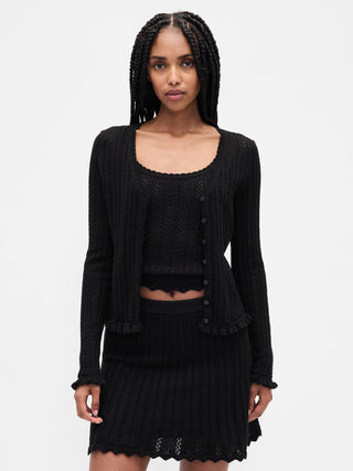 Cárdigan de Botones con Tejido Crochet