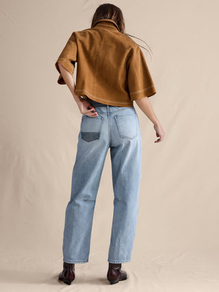 Jeans Barrel Talle Medio Detalle Parches
