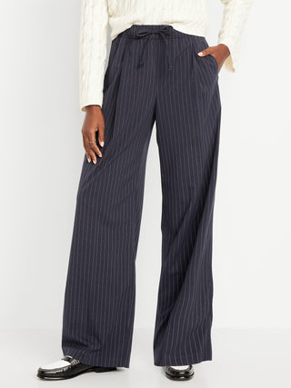 Pantalón Talle Alto con Cintura Elástica Estampado Rayas