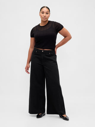 Jeans Wide Leg Talle Bajo con Bolsillos