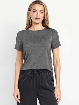 Camiseta Brillante con Cuello Redondo Luxe